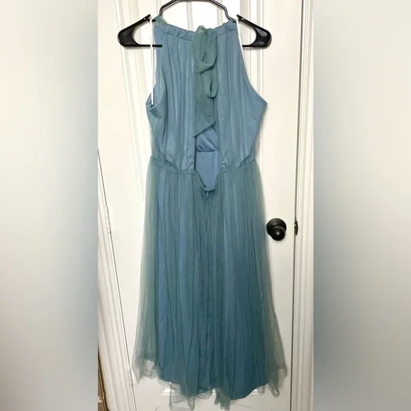 NWT Elegant Ambiance Slate Blue Tulle A-Line Midi Dress XL - Picture 6 of 7